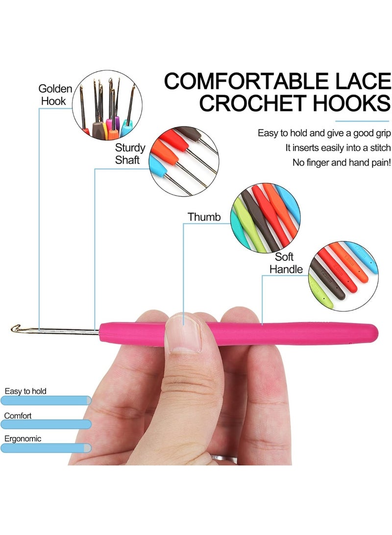 Professional Aluminum Crochet Hooks Set - 9 Pcs (0.5mm – 2.5mm), Ergonomic Non-Slip Handle, Lightweight and Easy to Use, Suitable for All Skill Levels for Beginners and Professionals, Multicolor - Image 3
